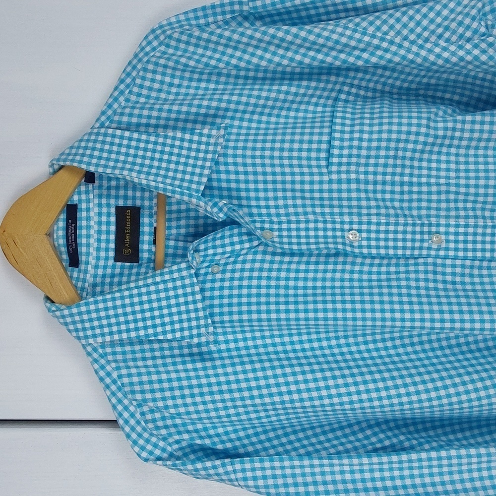 Allen Edmonds| Blue/ White Gingham Shirt Long Sleeve Pocket Dress Shirt Sz.3X